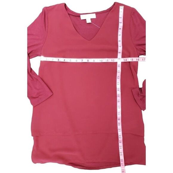 Michael Kors Layered Look Blouse Top Women's XS Dark Red V-Neck Stretch NEW - Picture 6 of 12